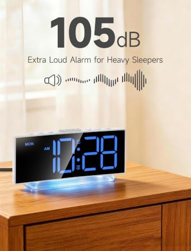 Cadmos Loud Alarm Clocks for Heavy Sleepers,Adults,Kids,Teens,Large Digital Display,7 Color Night Light,Adjustable Volume,Battery Backup,Small Bedside Clocks for Bedrooms (White+Dynamic) - Image 2