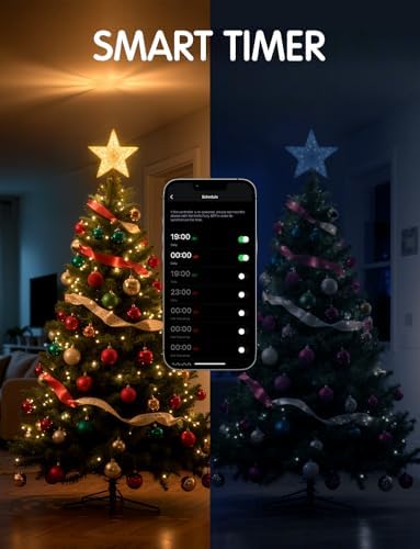 Christmas Tree Topper, Gold 9“ RGB Color Change Lighted Christmas Tree Star Topper, App Remote Control DIY Scene Mode Timer Dimmable, USB Xmas Topper for Christmas Tree Holiday Party Gift Decorations - Image 5