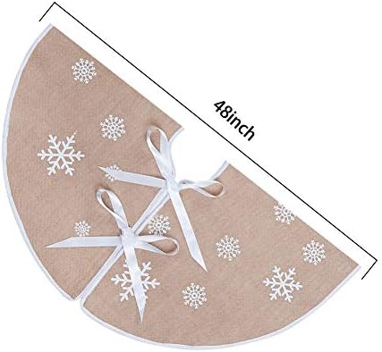 48 Inch Burlap Christmas Tree Skirt with White Snowflakes, Khaki - Image 5