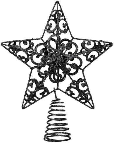 Aneco 10 Inches Metal Glittered Christmas Tree Topper Star Treetop Decoration for Christmas Home Decor, Black by Aneco