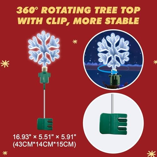 Christmas Tree Topper Lighted with White LED Lights, 360° Rotating Snowflake Tree Topper Ornament with Clip, Infinity Mirror Tree Topper Snowflake for Xmas Party Holiday Christmas Decorations - Image 5