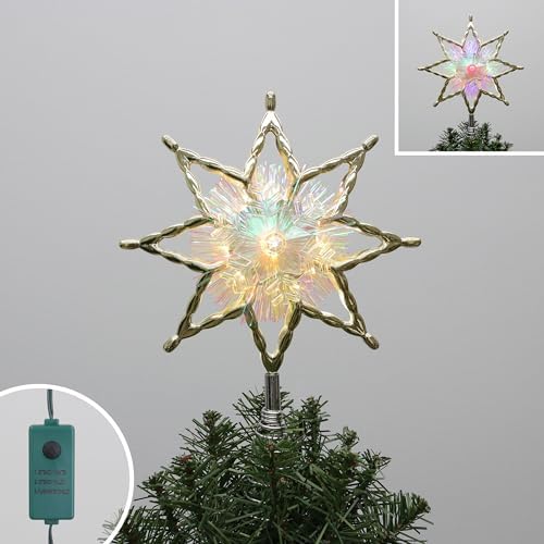 Philips 11.25" Gold Star Treetopper with Iridescent Tinsel - 3 Light Functions with Control Box and Coil - 10 Bicolor Microdot LEDs - 72" Lead-in - Image 4