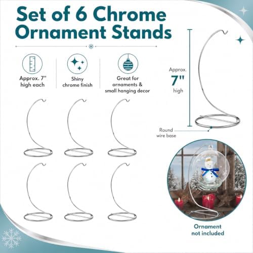 BANBERRY DESIGNS Silver Ornament Display Stands Set of 6, 7 Inch Chrome Metal Hanging Stand for Christmas Ornaments, Jewelry, Terrariums, Crafts, Air Plants, Suncatchers & Small Collectibles - Image 3