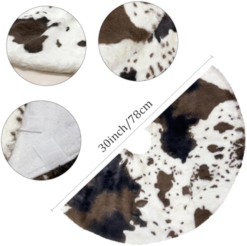 Cow Print Christmas Tree Skirt,60Inch Western Cowhide Tree Shirt,Christmas Tree Decorations Mats, Decor Xmas Holiday Home Party Decorations - Image 3