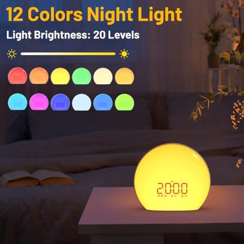 Magicteam Sunrise Alarm Clock Wake Up Clock Natural Sunset Simulation 21 Soothing Sounds Dual Alarm 6 Times Snooze 28 Ringtones Dimmable 12 Colors Night Light 10 Timer Options Adjustable Volume - Image 5