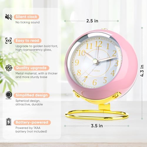 Analog Alarm Clocks,Retro Backlight Cute Simple design Small desk Clock With Night Light,Silent Non-Ticking,Battery Powered,For Kids,teens,Bedroom,travel,kitchen,Bedside Desk decor. (Light pink) - Image 5