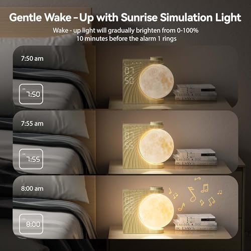 RETEYUNG Rotating Moonlight Sunrise Alarm Clock Sound Machine - Image 6