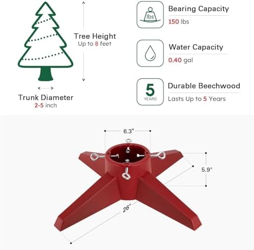 HarcoHome Christmas Tree Stand for Live Tree, Fits up to 8ft Real Tree, Rocky-Solid Design Tree Base with Spike for Real Tree, Sturdy Xmas Tree Holder for Christmas Decoration (Red) - Image 6