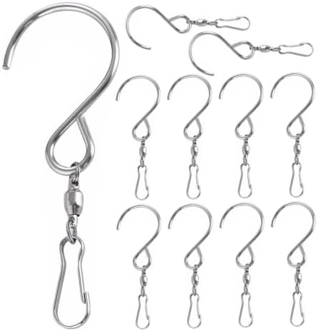 12pcs Stainless Steel Swivel S Hooks Rotation for Indoor Outdoor Garden Hanging Hooks Weather-Resistant Bird Feeder Hanger Clips for Wind Chimes Plant Baskets Spinner Ornaments by WRITWAA