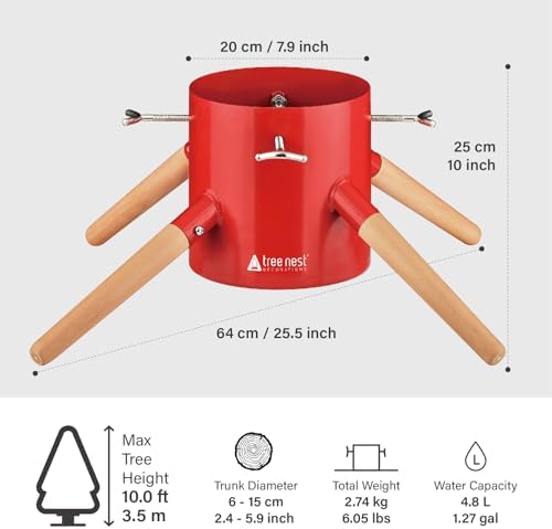 Tree Nest Christmas Tree Stand Base Xmas Modern Tree Metal Holder Stand for 10ft Real Tree Xmas Tree Decoration（Family,Red） - Image 5