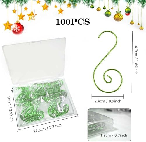 Ornament Hooks, Green Christmas Ornament Hangers, 100 Pcs Christmas Ornament Hooks, Metal Hooks for Ornaments, Metal Wire Ornaments Hooks Anchors for Xmas Tree Xmas Balls Party Decorations - Image 3