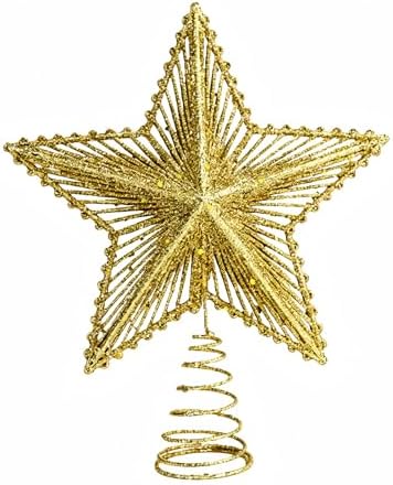 Christmas Tree Topper Star Hollow Out Treetop Xmas Gift DIY Christmas Tree Gold Sparkle Stars Ornaments Accessories by KIPETTO