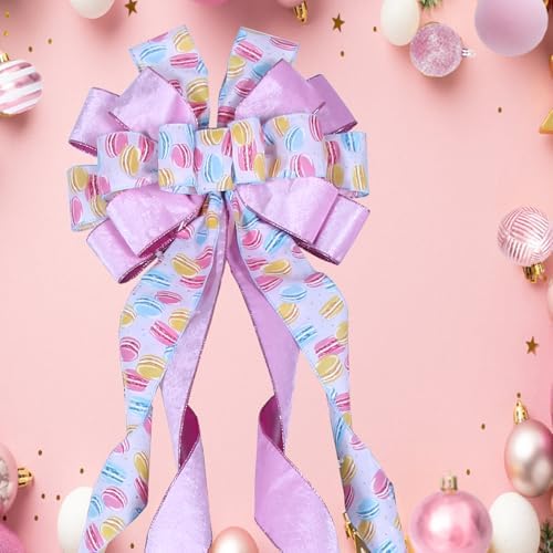 Christmas Tree Topper Wreath Bow Large Pink Christmas Bow Tree Topper 52"x13" Pink Hamburger Pattern Velvet Ribbon Gift Bows for Xmas Holiday Home Wedding Thanksgiving Indoor/Outdoor Decoration - Image 3