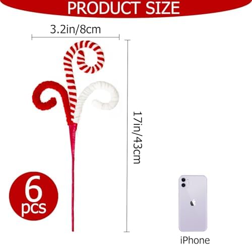 12 Pcs Candy Cane Christmas Decorations, Christmas Tree Picks, 17 Inch Red and White Christmas Ornaments for Christmas Tree Topper Filler, Big Large Ornaments Grinchs Candyland Xmas Decorations - Image 3