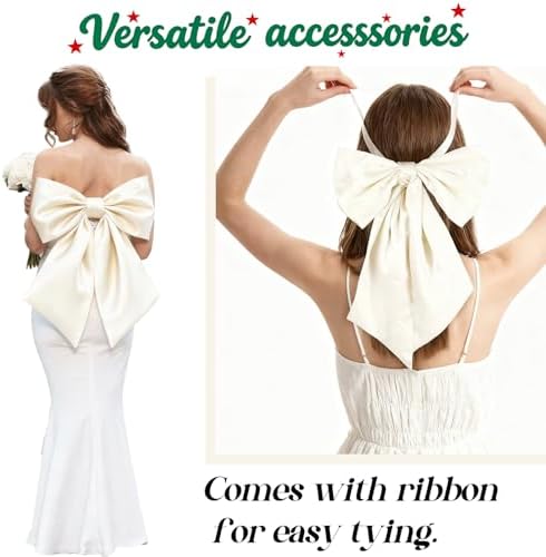 Big Bow Decor Cream White Large Coquette Bow as Crib Skirt Girls Room Wall Hanging Gift Coquette Birthday Party Wedding Bridal Decor for Christmas Tree Holiday Xmas(Luxurious Satin, 23x11 in) - Image 4