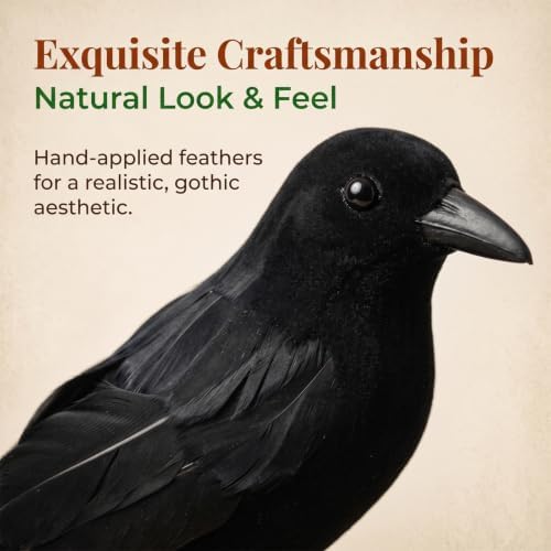 Halloween Black Crow Tree Topper Gothic Black Feathered Crow Christmas Tree Topper Raven Tree Top Ornament with Spring Base for Spooky Halloween Christmas Decor, 10 Inches - Image 6