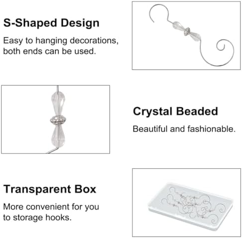 INCREWAY 30pcs Christmas Ornament Hooks, Christmas Decoration Hooks, S-Shaped Hangers, Ornament Metal Hooks with Crystal, Silver - Image 3