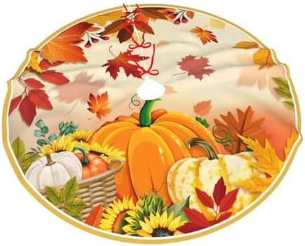 Maple Leaves Pumpkin Autumn Christmas Tree Skirt 48" for Xmas Halloween New Year Holiday Party Home Tree Mat Decor Ornaments Decoration - Image 7