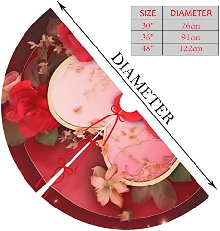 Christmas Tree Skirt, Beautiful Flowers Love Hearts Valentine's Day Xmas Large Tree Mat, New Year Festive Holiday Party Decorations 30" inches - Image 2