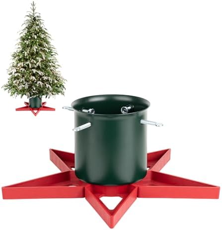 Christmas Tree Stands for Real Trees Metal Christma Tree Holder Base for 6.5ft Live Tree Red & Green Fits Up to 4.7" Xmas Tree Trunks for Home Party Xmas Decor by TreeNest