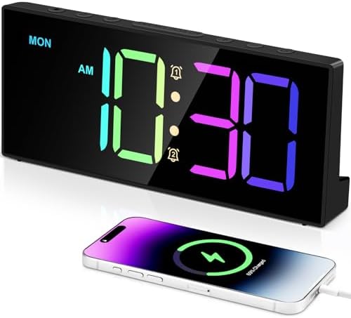 Tetino Alarm Clock for Heavy Sleepers, Digital Clocks with Adjustable Volume Brightness,Snooze,Battery Backup, Large Numbers Display RGB Colorful Changing Clock for Bedrooms,Office Living Rooms by Tetino