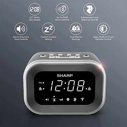 Sharp Big Bang Super Loud Alarm Clock for Heavy Sleepers, 115dB, 6 Sounds | Adjustable tone, custom snooze, 2 wake times, battery backup, hard of hearing, deep sleep, shift workers, dorm room, students - Image 2