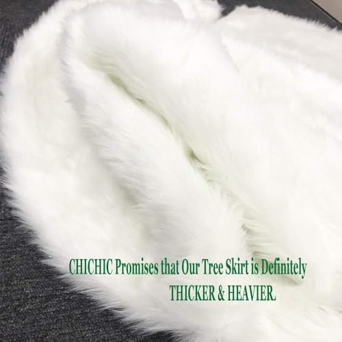 CHICHIC 48 inch Christmas Tree Skirt Faux Fur Xmas Tree Skirt Christmas Decorations Holiday Tree Ornaments Tree Decoration for Christmas Home Decorations, Xmas Party Holiday Decorations, Snow White - Image 5