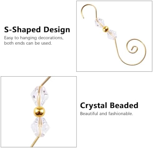 INCREWAY 100PCS Christmas Ornament Hooks, S-Shaped S-Shaped Hangers, Decorative Hooks with Crystal Beads for Hanging Ornaments, Christmas Stockings (Golden) - Image 3