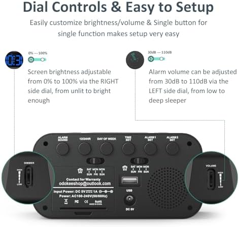 Odokee Digital Dual Alarm Clock for Bedroom with 0-100% Dimmable Display | Easy to Set Alarm Clock with Weekday/Weekend Mode - Loud Alarm for Heavy Sleepers with 5 Sounds Adjustable Volume - Blue - Image 2