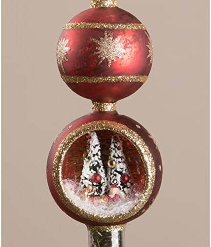 Bethany Lowe Santa in Sleigh Red Silver Mercury Glass Finial Indent Tree Topper - Image 2