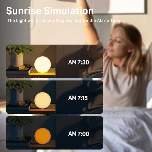 JALL Full-Screen Wake Up Light Sunrise Alarm Clocks for Bedrooms, White Noise Machine for Heavy Sleepers, 25 Natural Sounds, Dual Alarms, FM Radio, 17 Dimmable Colors, Bluetooth Speaker - Image 2