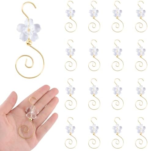 INCREWAY 30PCS Christmas Ornament Hooks with Cherry Blossom Bead, S-Shaped Decorative Hangers Gold Metal Wire Transparent Acrylic Beads for Christmas Tree Decorations Party Crafts Door Frame by ForHome
