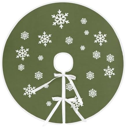23 Inch Burlap Christmas Tree Skirt with White Snowflakes, Green by MACTING