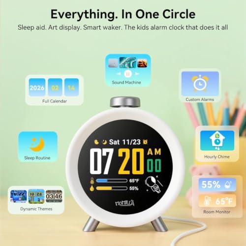 MOMILLA Alarm Clock for Heavy Sleepers Adults, Colorful Screen Temperature, Loud 7-Day Programmable 4 Alarms, Kids Alarm Clocks for Bedrooms Boys Girls, Easy to Set, Digital White Noise, Hourly Chime - Image 2