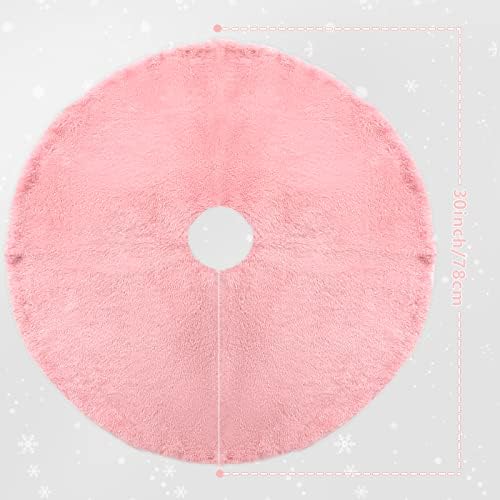 Christmas Tree Skirt 30 inch Pink Faux Fur Soft Fluffy Ornaments Xmas Tree Skirts for Xmas Tree Ornaments and Party Holiday Decorations - Image 4