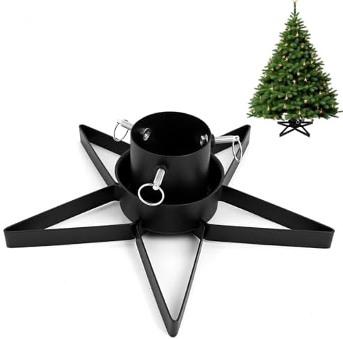 VioraWhite Christmas Tree Stand with Water Reservoir 8.5ft Star Christmas Tree Holder Real Xmas Artificial Trunks Stand Fits up to 1.37"-3.34'' Diameter Pine Holder Base for Rustic Decoration(Black) by VioraWhite