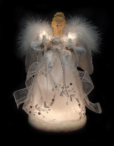 Vickerman Ice Palace Lighted White and Silver Angel Christmas Tree Topper with Clear Lights, 12" - Image 2