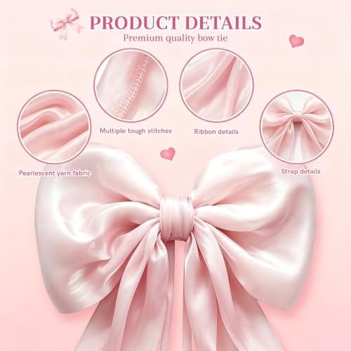 Big Satin Bow Coquette Room Decor, 16x79 Inch Large Christmas Bows for Birthday Decorations, Christmas Tree Topper, Girl Room Decor, Bachelorette, Wedding, Baby Shower, Front Door, Wreath (Pink) - Image 3