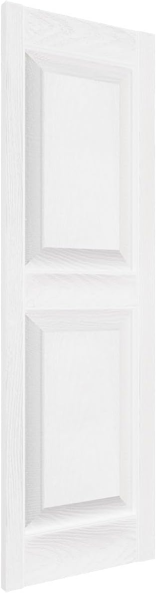 Ekena Millwork LP2S14X07500BW Lifetime Vinyl Standard Two Equal Panels with Raised Panel Shutters, 14 3/4" W x 75" H, Bright White, 1 Piece