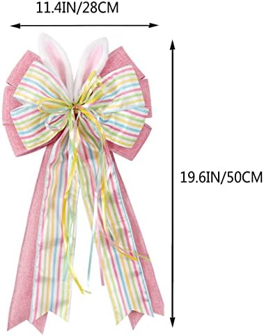 Easter Bows for Wreaths Decorations,Easter Tree Topper Bow,Decorative Bow with Bunny Ears Pink Burlap for Spring Home Front Door Outdoor - Image 2