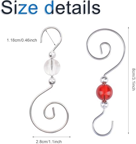 INCREWAY 30 Pcs Silver S-Shaped Christmas Ornament Tree Hanger Hooks Metal Decoration Hooks with Clear Round Crystal Beads for Party, Home Decor (3-Color Bead) - Image 2