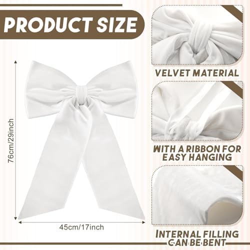 HunnmingRe 20 x 30 Inches Large White Velvet Bow Christmas Tree Topper - Image 2