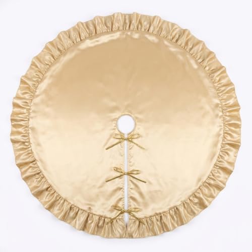Velvet Christmas Tree Skirt, 60 Inches, Bow Style, Khaki - Image 2
