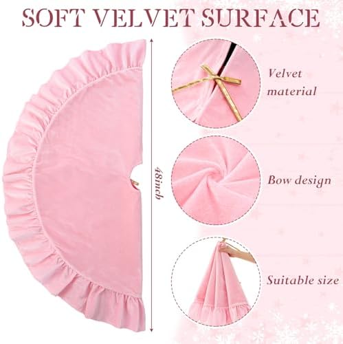 Velvet Christmas Tree Skirt, 48 Inches, Bow Style, Pink - Image 6