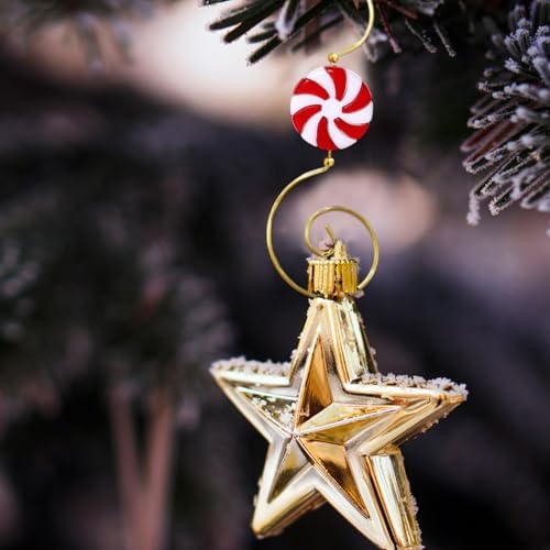 10 Pcs Ornament Hooks Metal Christmas Tree Red White Circular Candy Design Hangers Swirl Holiday Decorations - Image 3
