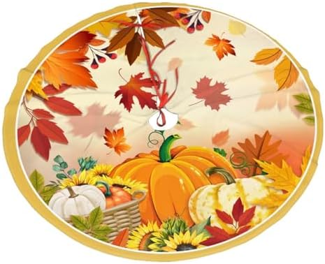 Maple Leaves Pumpkin Autumn Christmas Tree Skirt 30" for Xmas Halloween New Year Holiday Party Home Tree Mat Decor Ornaments Decoration - Image 6