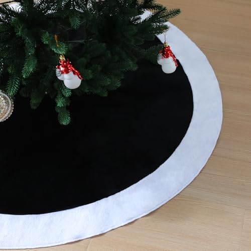 48" Black Plush Christmas Tree Skirt with White Border by TWSANTAMAS