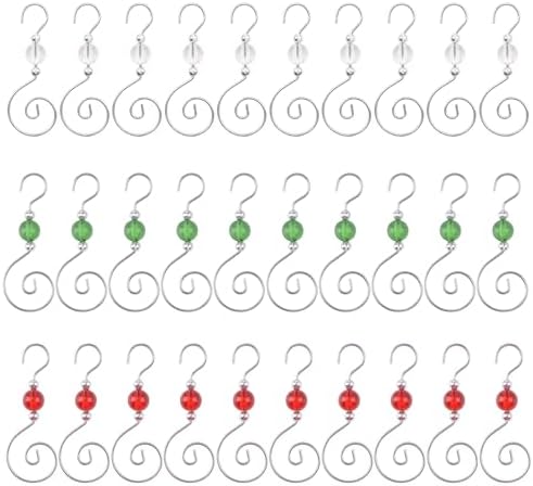 INCREWAY 30 Pcs Silver S-Shaped Christmas Ornament Tree Hanger Hooks Metal Decoration Hooks with Clear Round Crystal Beads for Party, Home Decor (3-Color Bead) by ForHome