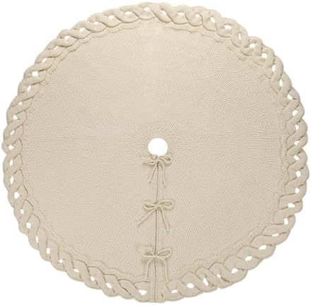 Sattiyrch Knit Christmas Tree Skirt – Classic Cable Knit Tree Base Wrap with Tie Closure – Cozy Holiday Décor for 7–9 ft Christmas Tree (Beige,48in) - Image 2