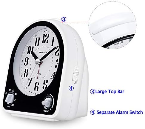 Peakeep Analog Alarm Clock Non-Ticking Silent, 7 Wake-up Sounds | with Volume Control, Nightlight and Snooze, AA Battery Operated (Black) - Image 3